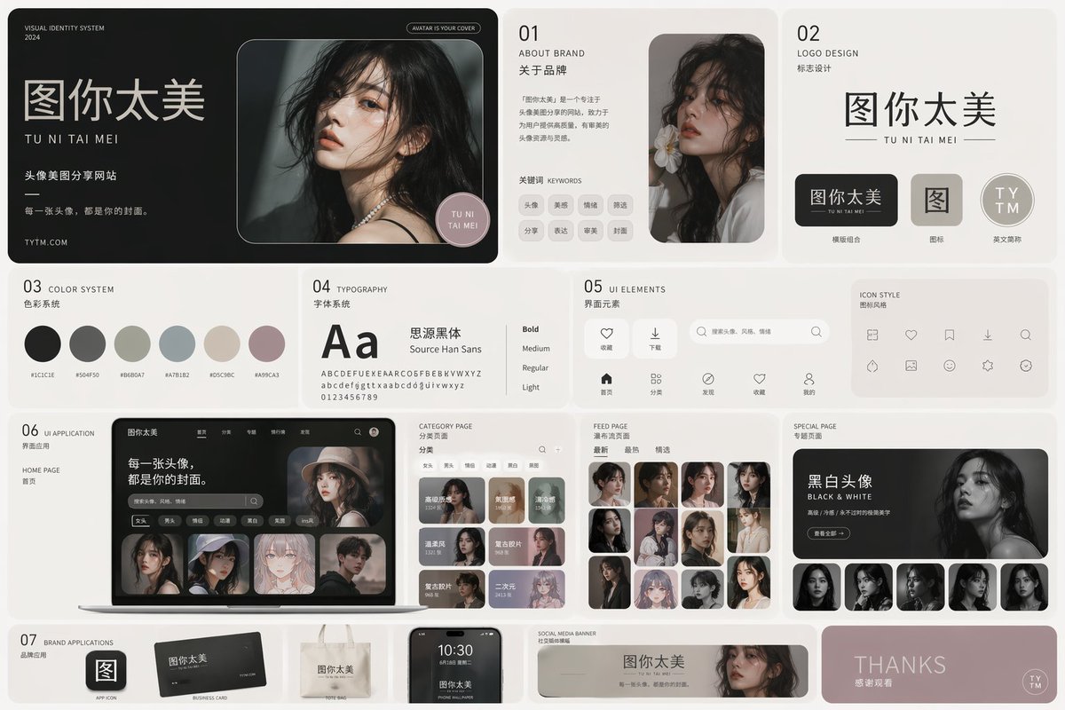 暗黑极简头像网站视觉设计 - AI生成效果图