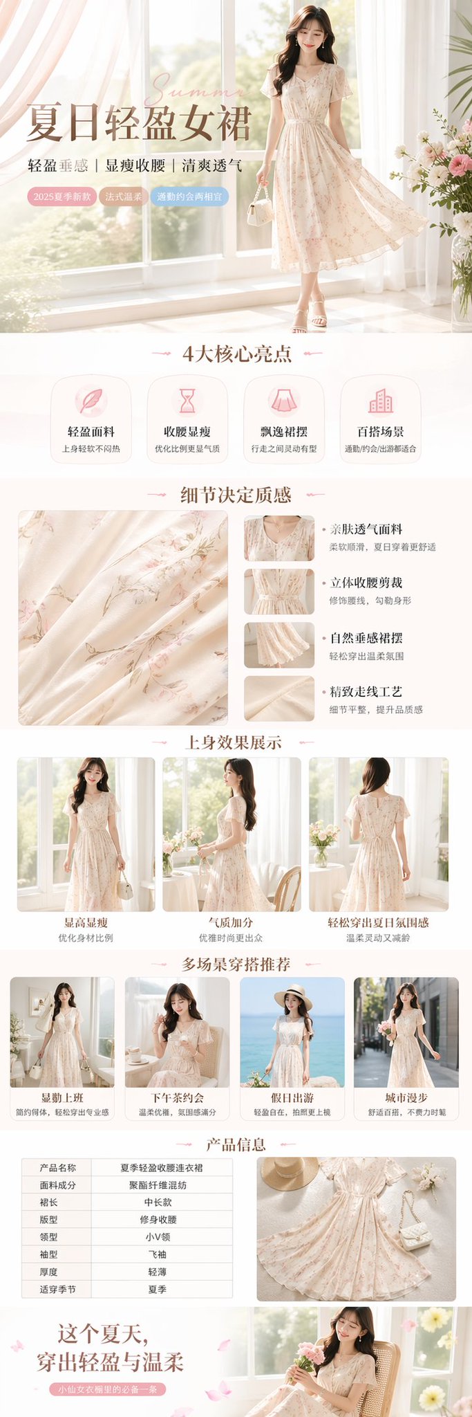清新夏日女装连衣裙电商展示 - AI生成效果图