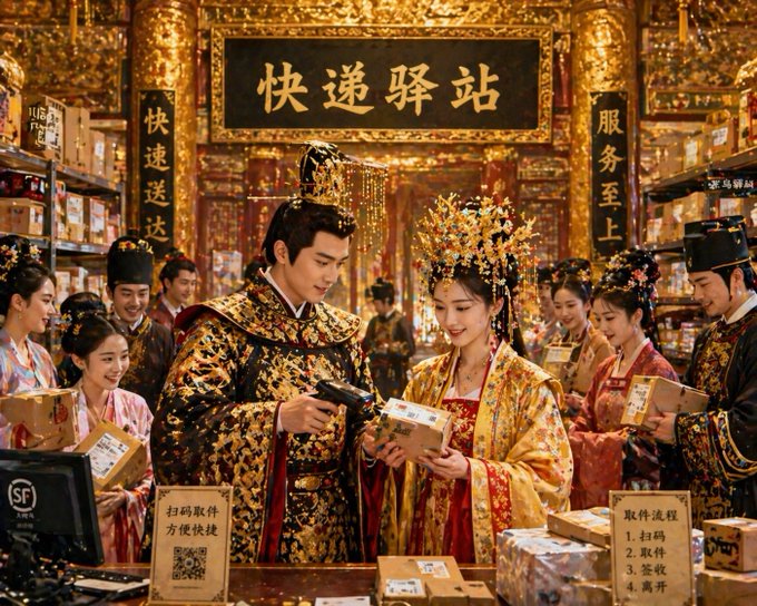 皇宫深处的御用快递驿站 - AI生成效果图