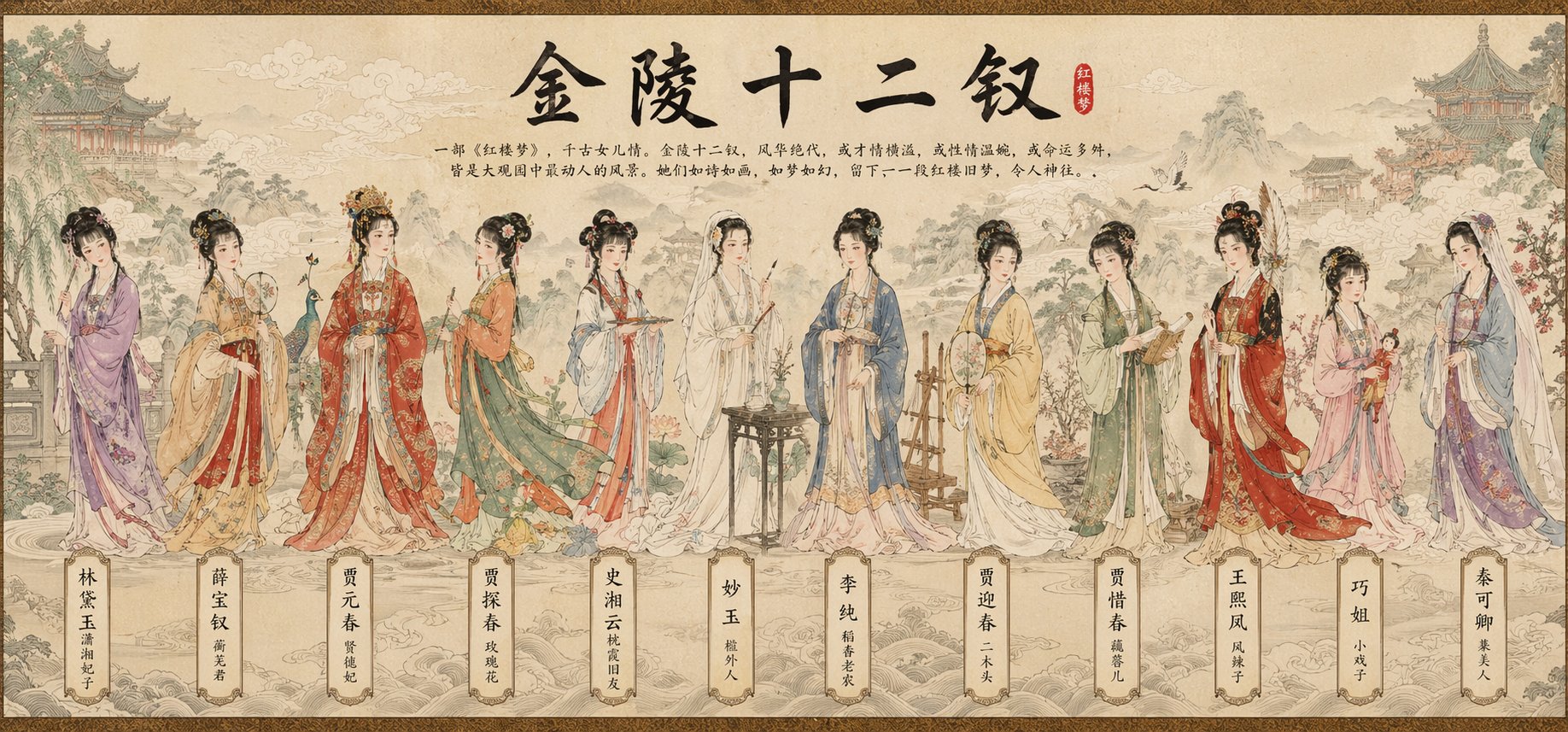 国风工笔八仙长卷插画 - AI生成效果图