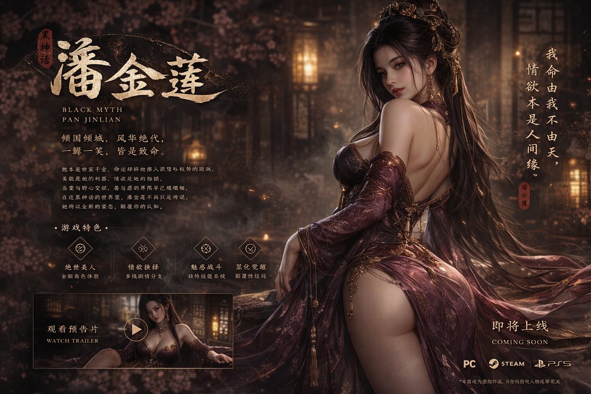 黑神话潘金莲绝美游戏封面 - AI生成效果图