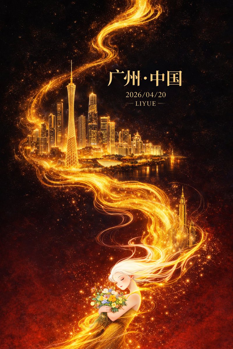 鎏金广州塔的东方奇幻海报 - AI生成效果图