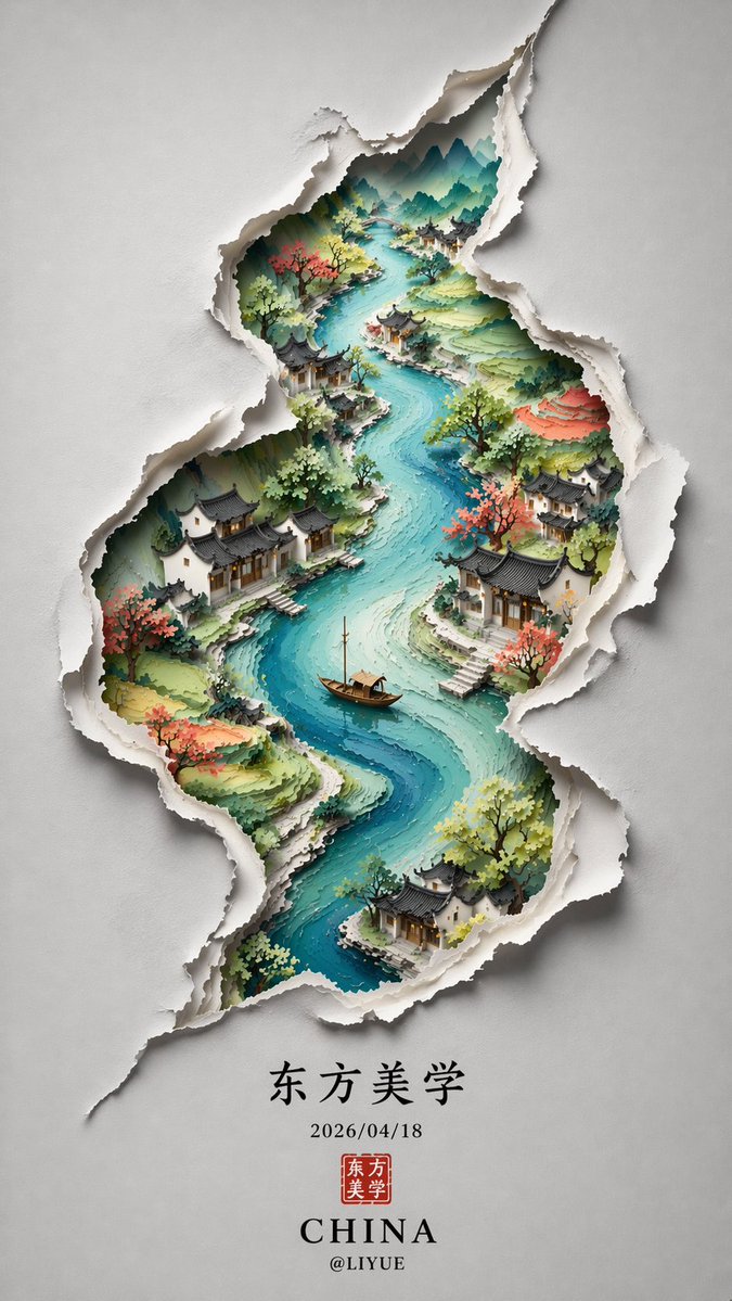 裂痕里的水墨东方山水画卷 - AI生成效果图