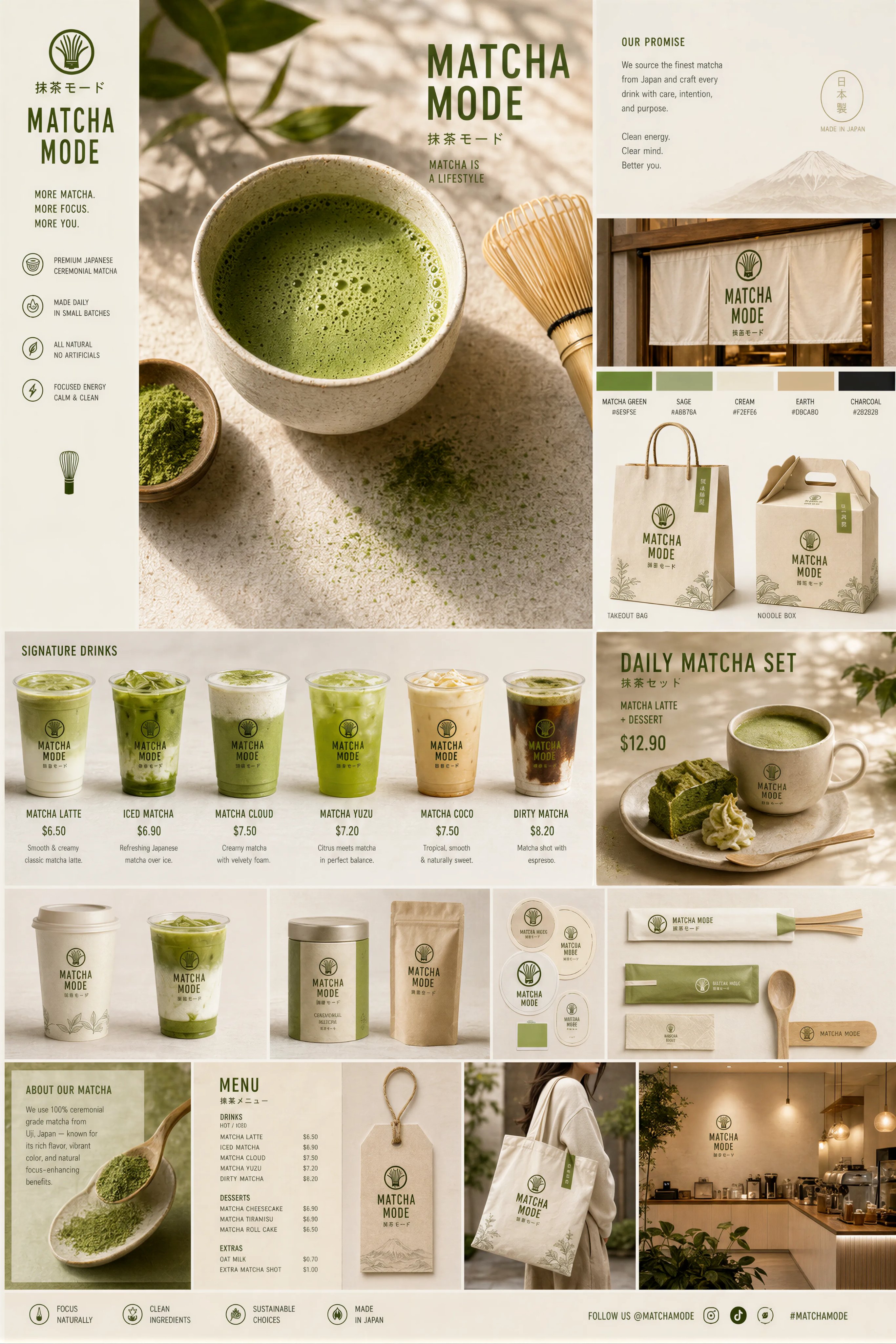 抹茶品牌触点系统视觉板 - AI生成效果图