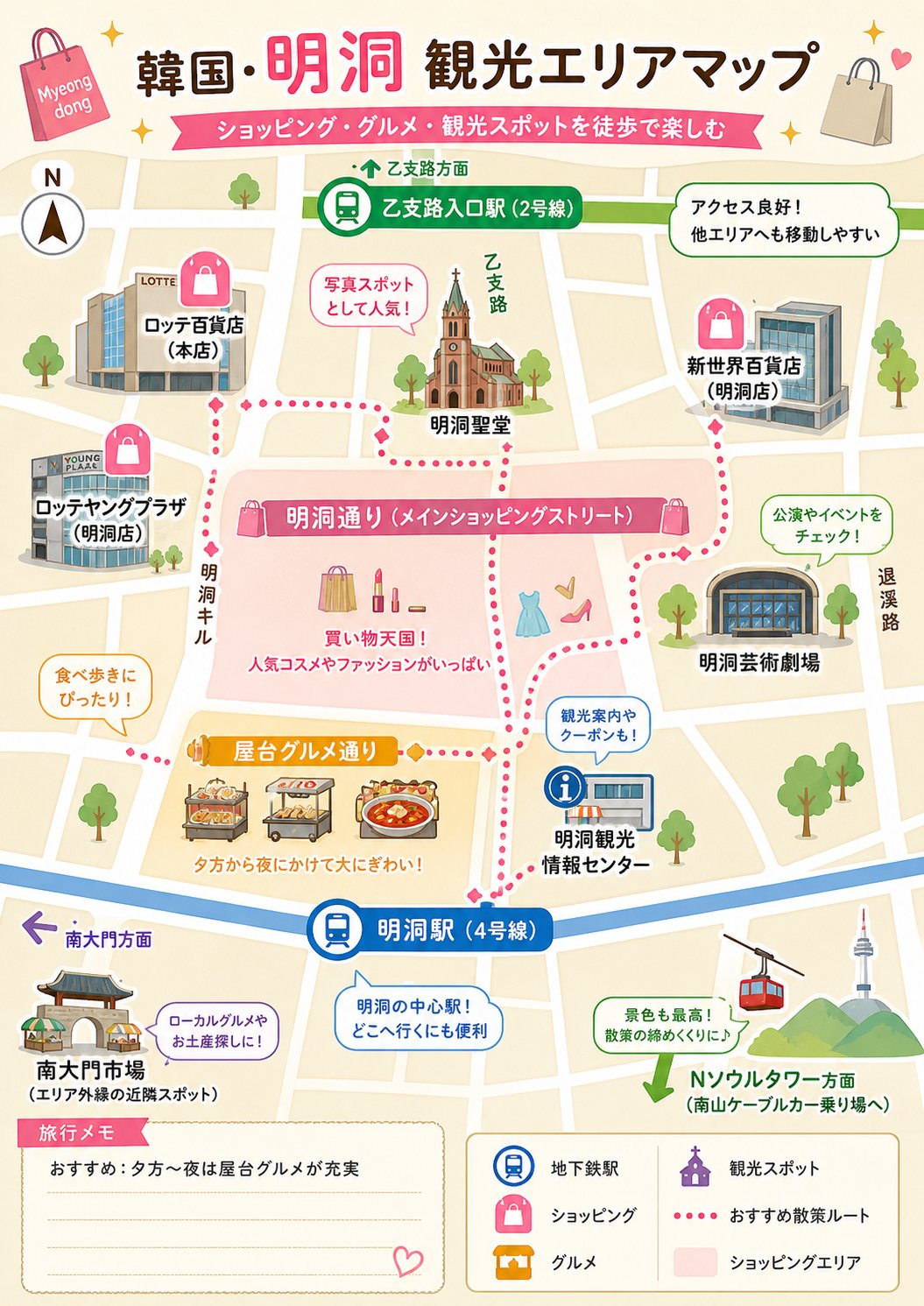 明洞旅游区域地图 - AI生成效果图