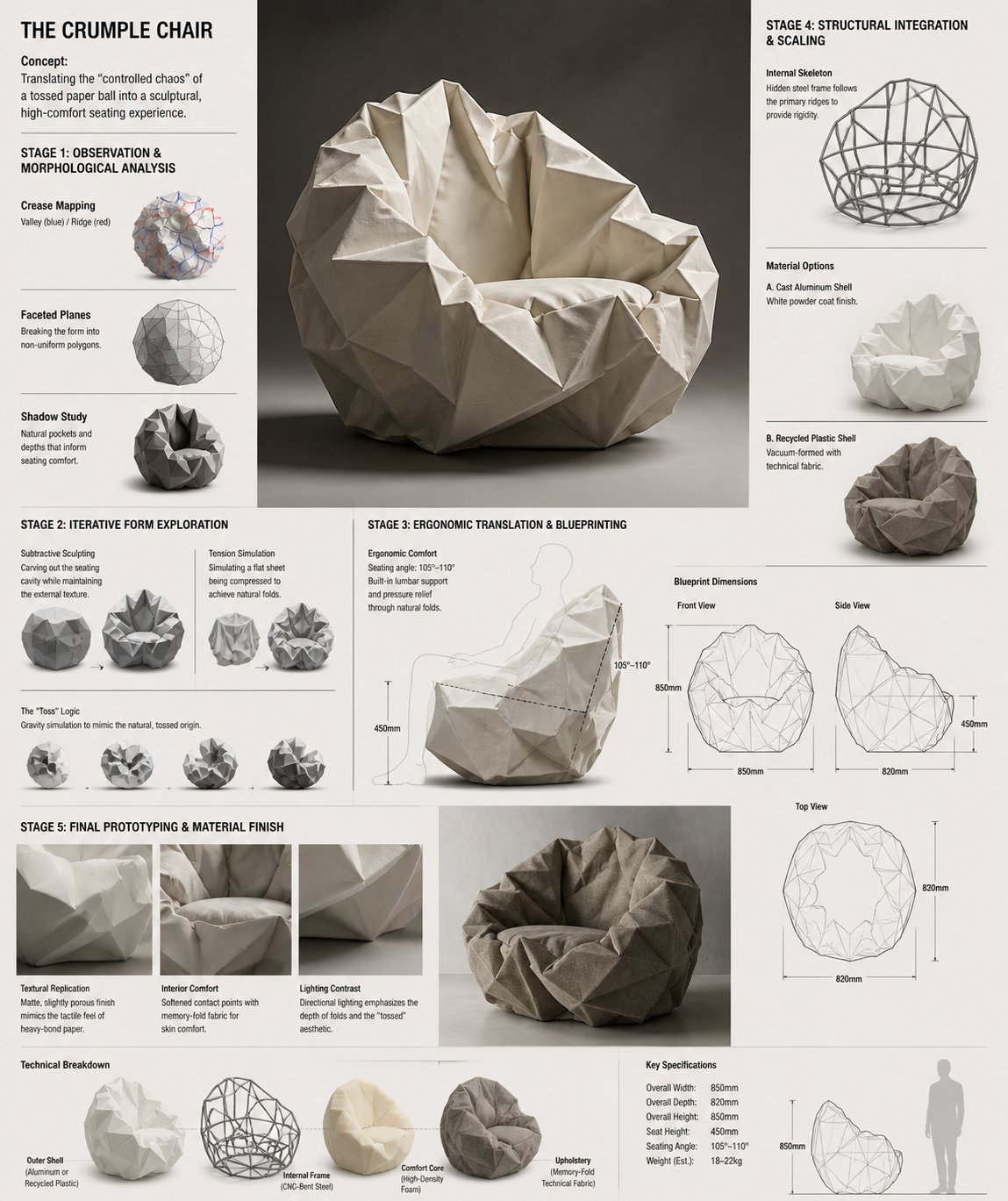 Crumple Chair 概念沙发研发板 - AI生成效果图