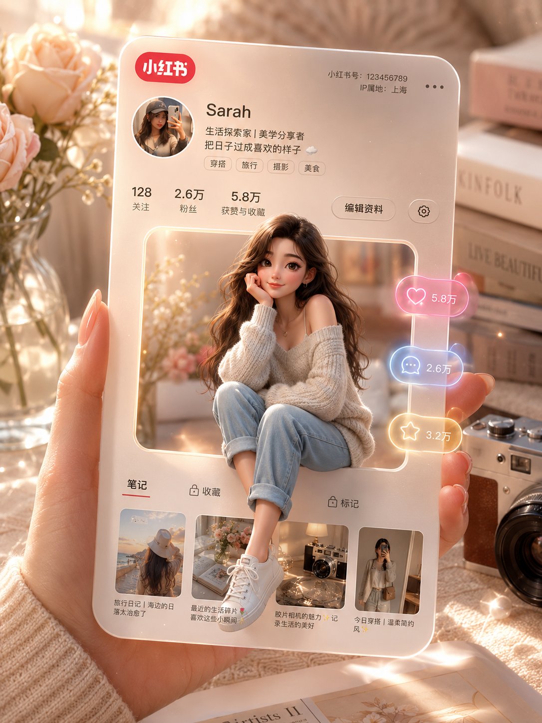 3D 小红书个人资料卡 - AI生成效果图