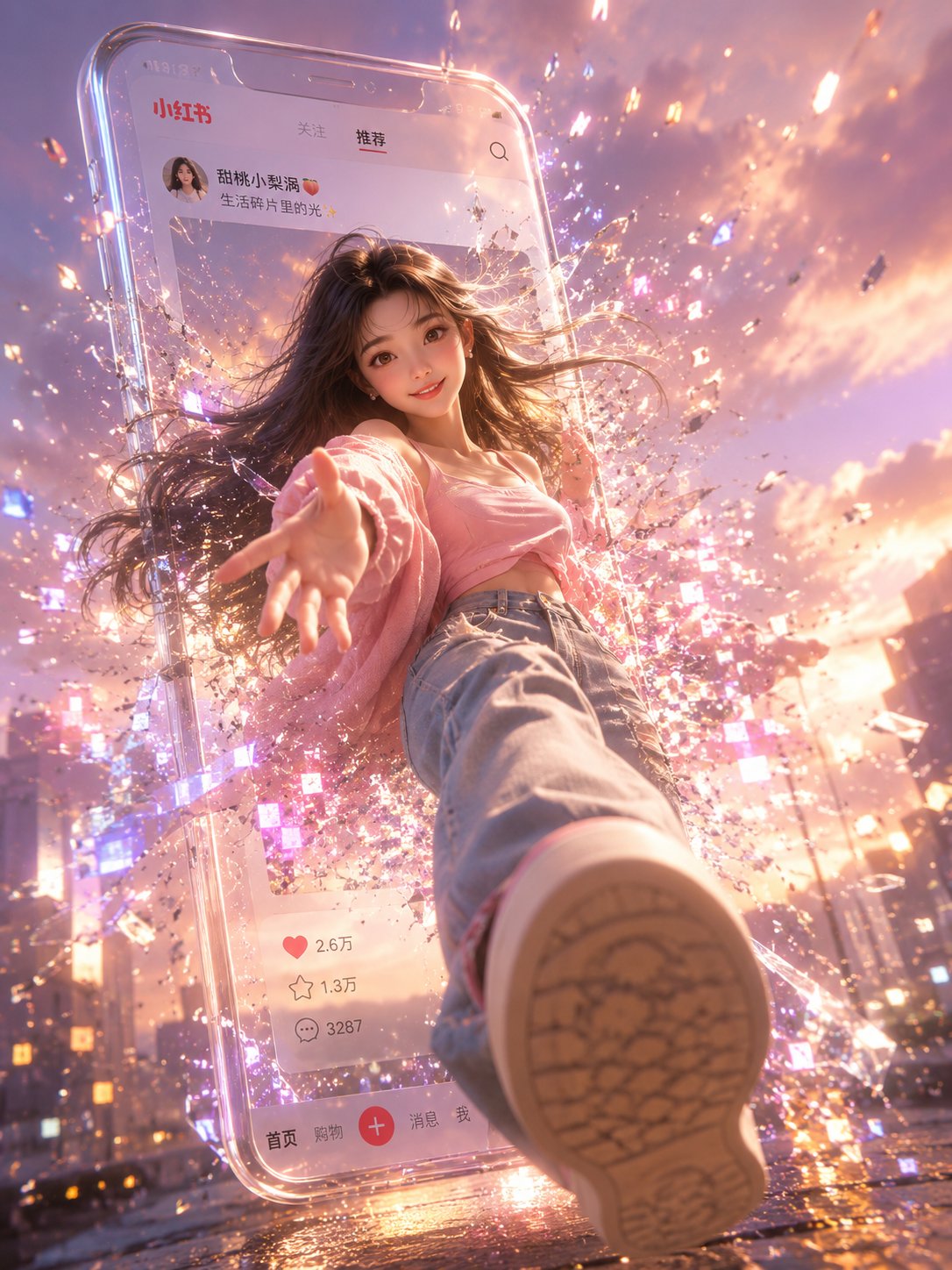 小红书数字破屏 3D 女孩 - AI生成效果图