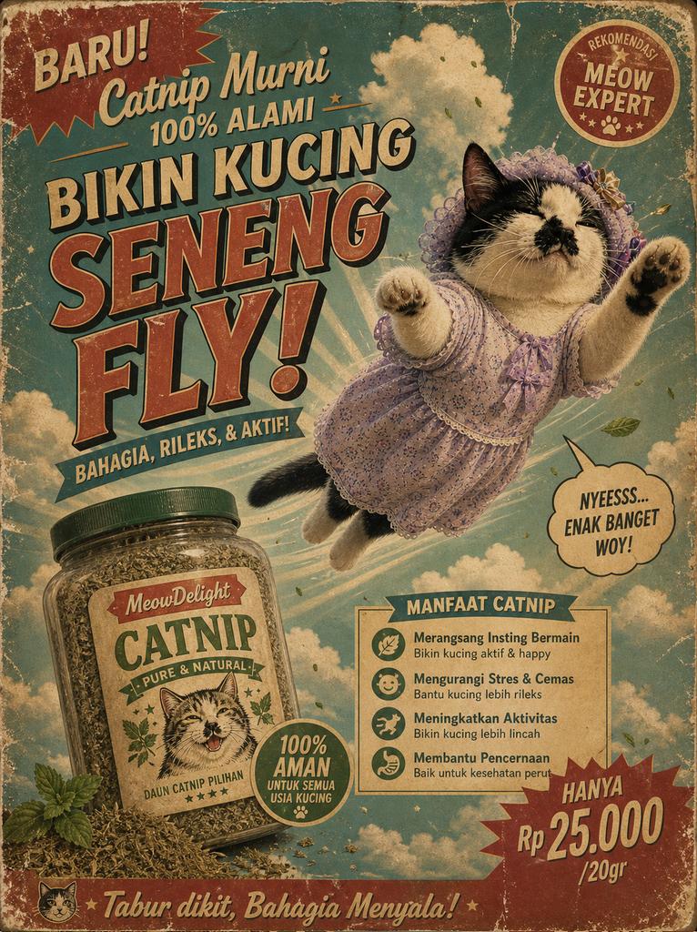 复古印尼猫薄荷广告 - AI生成效果图