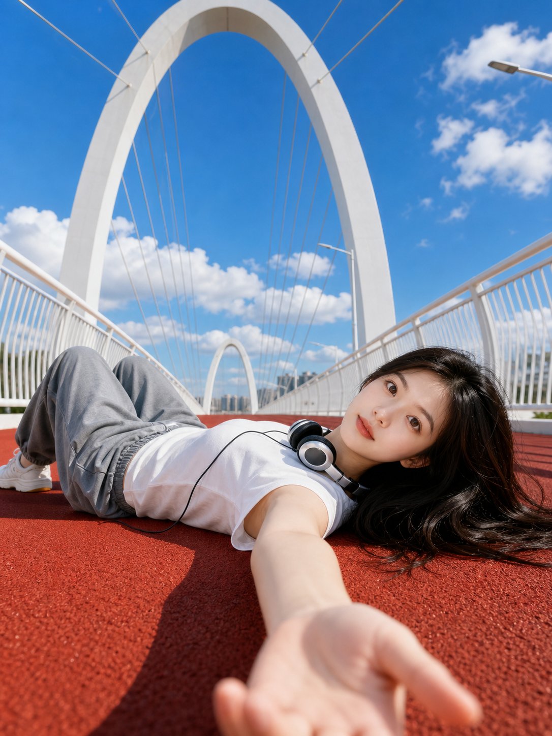 红跑道低角度夏日人像 - AI生成效果图