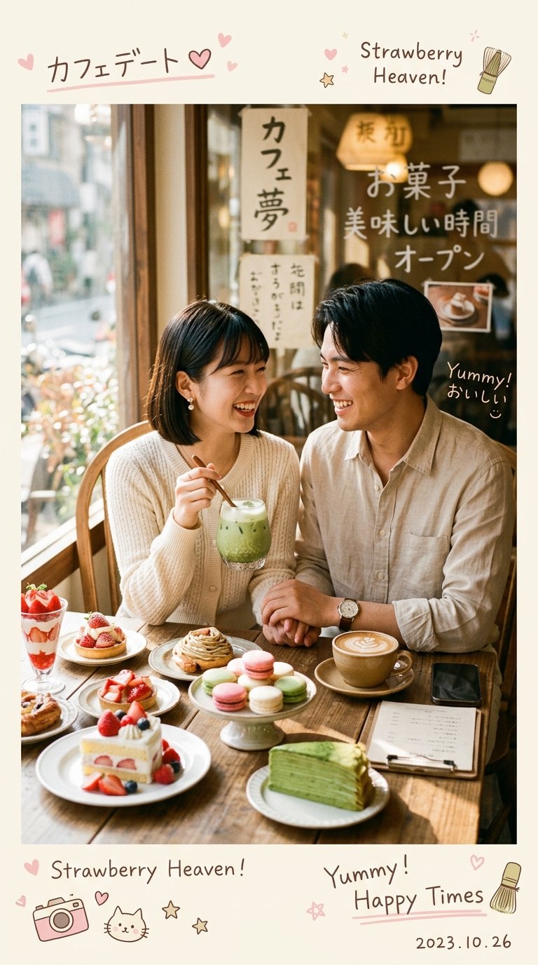 日韩咖啡馆情侣写真 - AI生成效果图