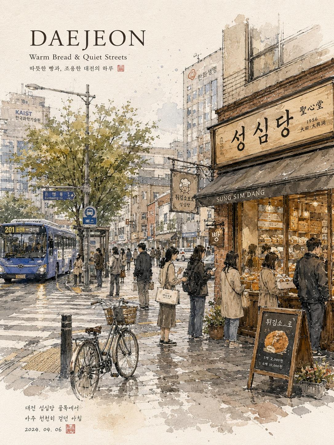 韩国城市水彩旅行插画 - AI生成效果图
