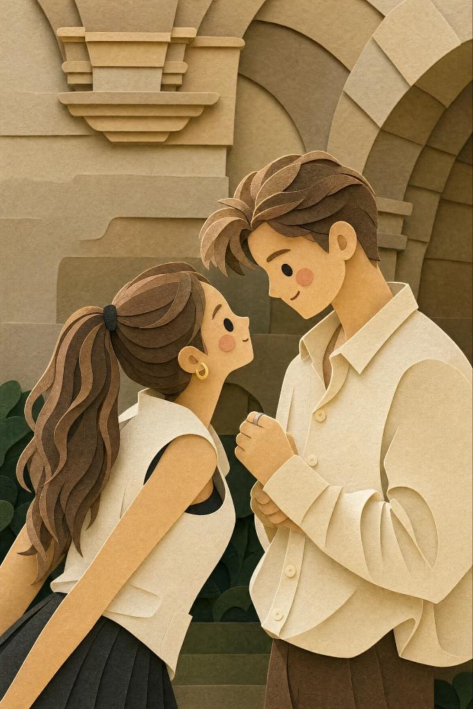 层叠纸雕情侣插画 - AI生成效果图
