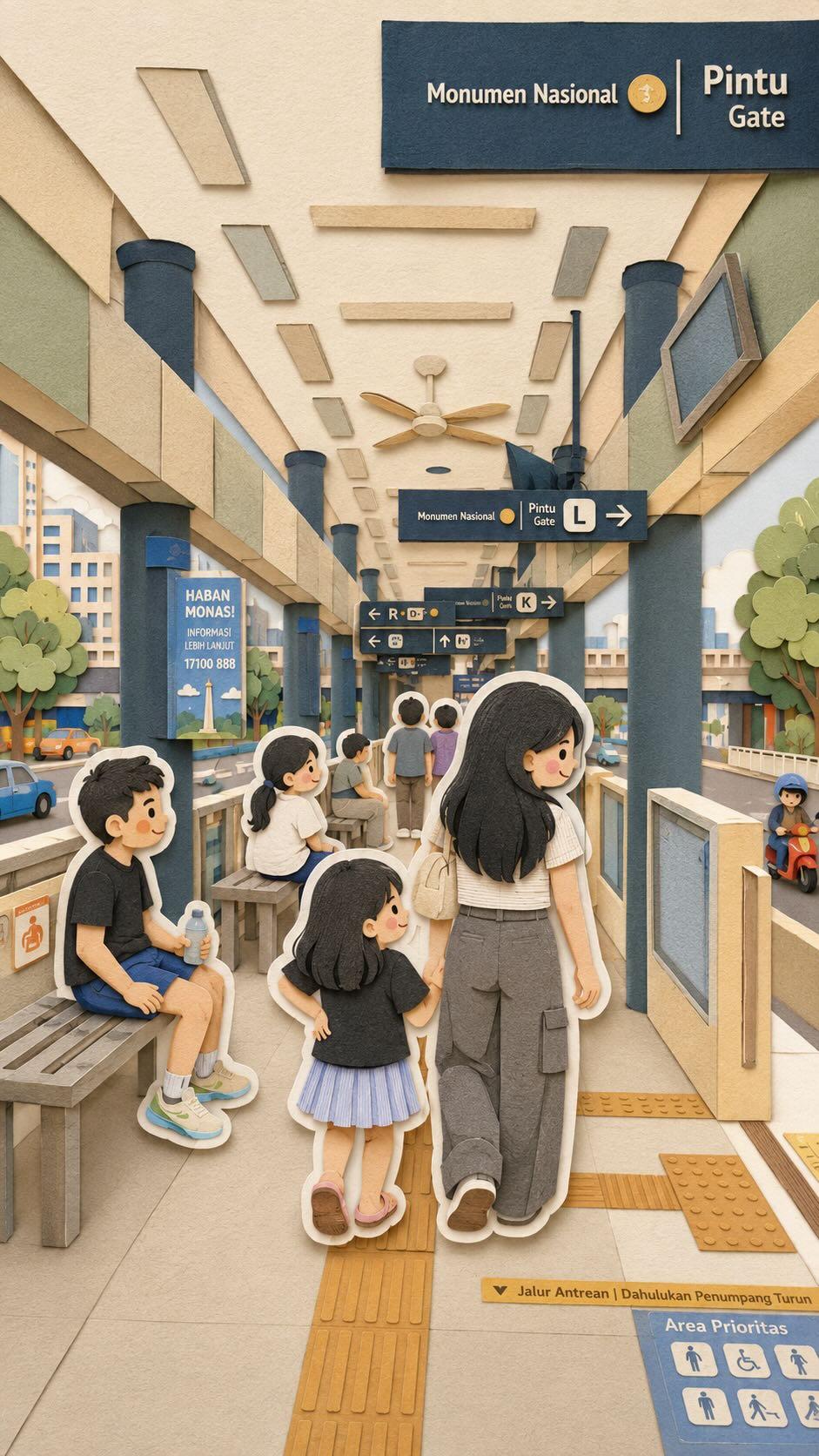 家庭旅行纸雕拼贴 - AI生成效果图
