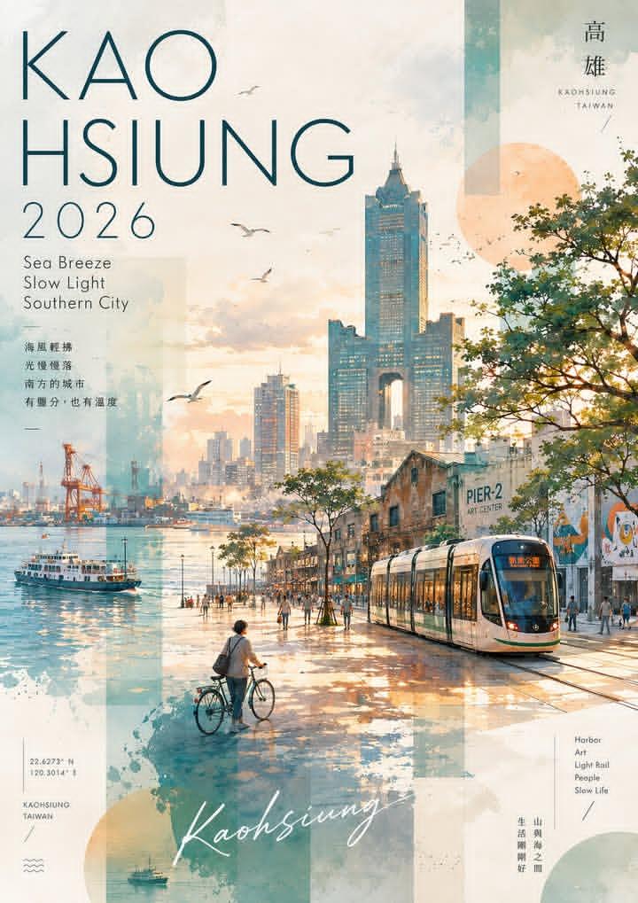 高雄水彩拼贴旅行海报 - AI生成效果图