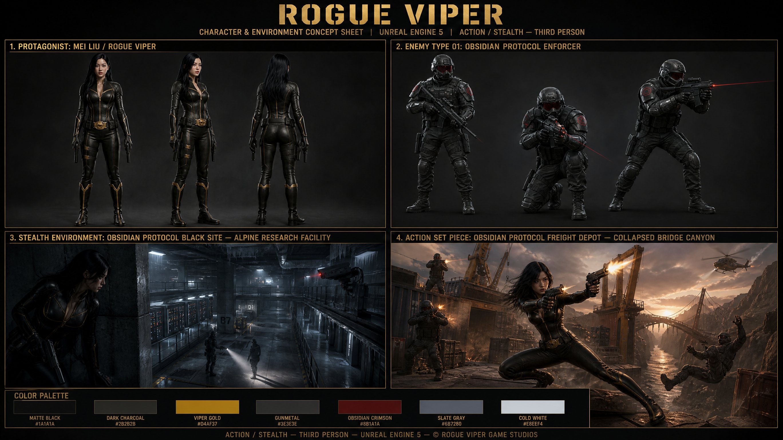 ROGUE VIPER 游戏概念设定板 - AI生成效果图
