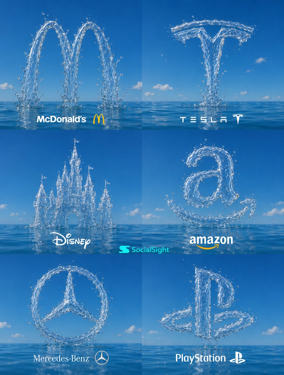 水雕品牌 Logo 六宫格 - AI生成效果图