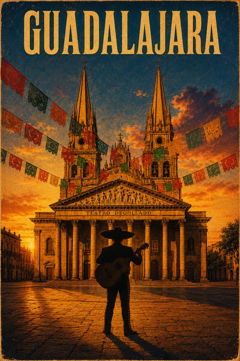 Guadalajara 复古电影旅行海报 - AI生成效果图
