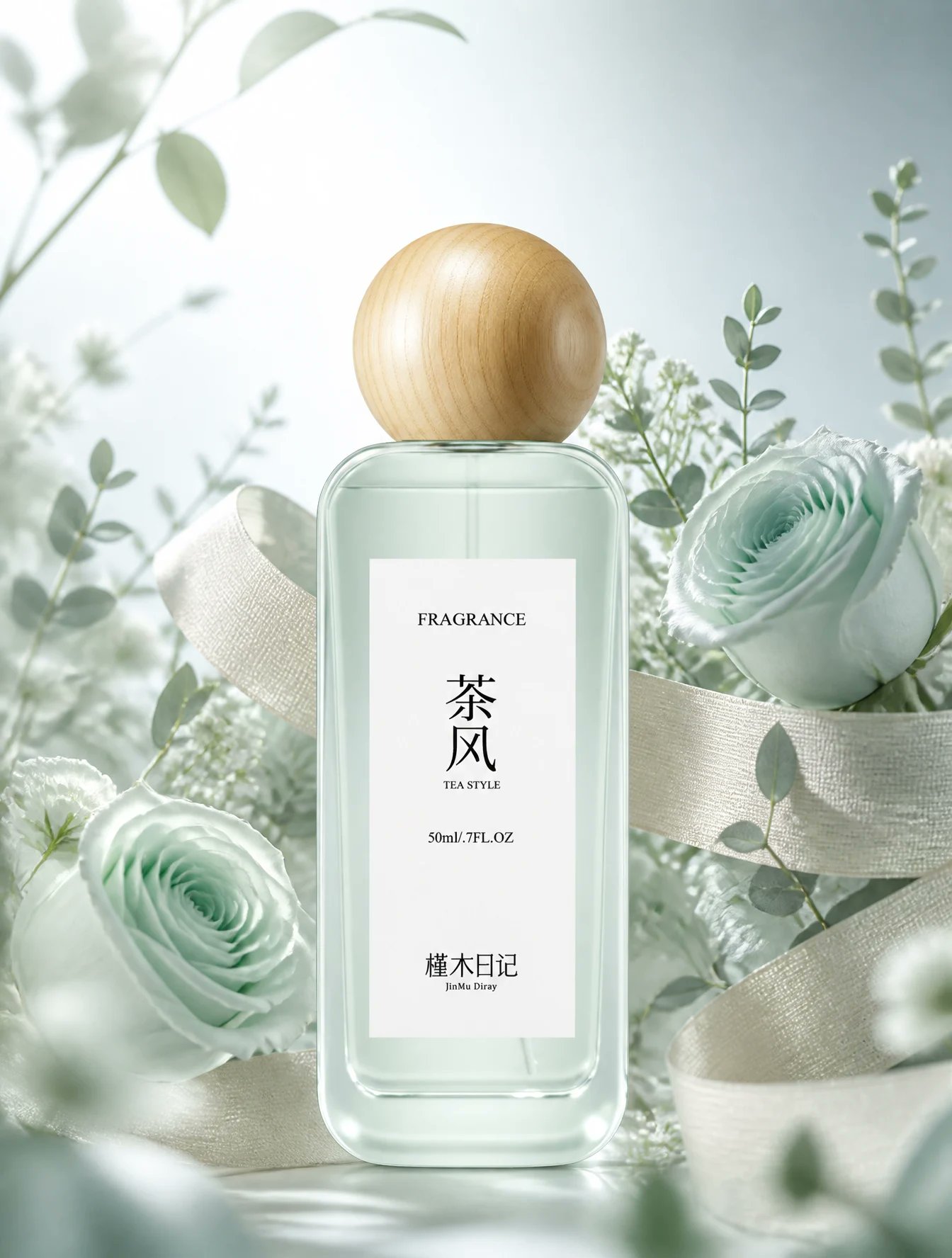 薄荷玫瑰香水电商图 - AI生成效果图