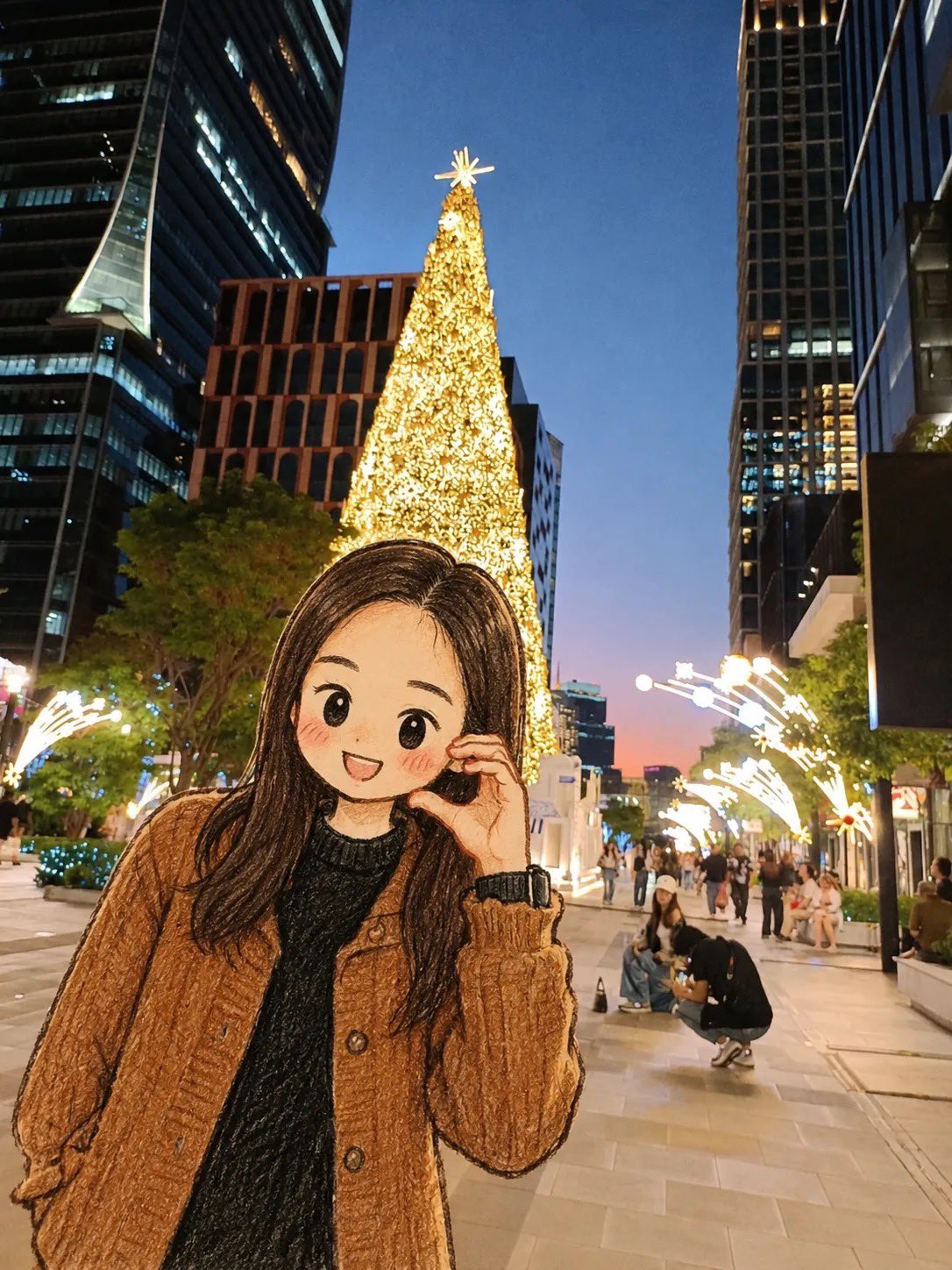 圣诞街景 Chibi 真实背景人像 - AI生成效果图