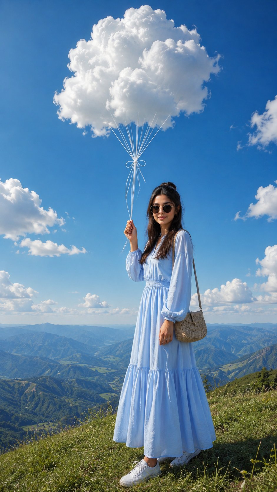 云朵气球山脊旅行人像 - AI生成效果图